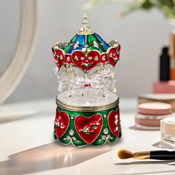 Caja de baratijas con carrusel, esmaltada, para decoración de recuerdos, caja de almacenamiento de joyas, estuche para anillos, pendientes, broches,