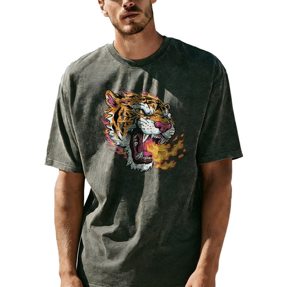 CONZONE Mens Tshirts Short Sleeve T-Shirts for Men Casual Tiger Graphic Crew Neck Lightweight Tees Cozy Summer Tops