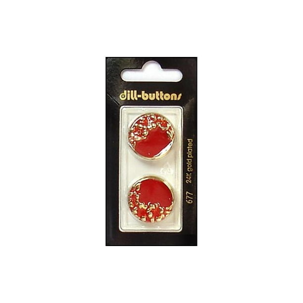 Dill Buttons 23mm 2pc Shank Red/Gold