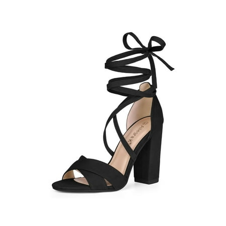 

Unique Bargains Women s Crisscross Front Block Heeled Lace Up Sandals