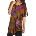 thumbnail image 3 of Sakkas Splenka Long Tie Dye Embroidered Corset Neck Cap Sleeve Blouse Shirt Top - Orange Multi - Plus Size, 3 of 5