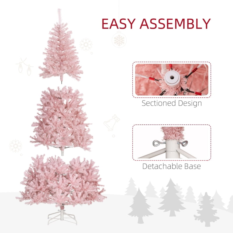 Alvantor Christmas Tree Pre-Lit with 500 Warm White Lights & 1346 Tips 42.5"x42.5"x90" 7.5ft Pink
