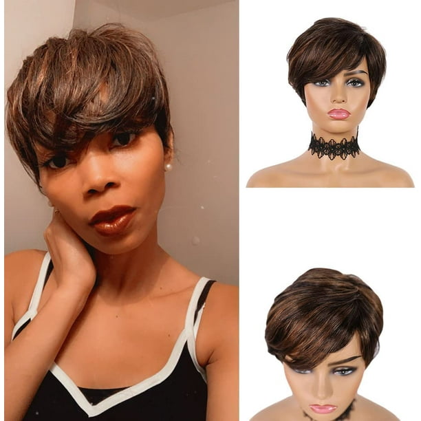 AmPm Honey Ombre Blonde Short Layered Hairstyles for Round Faces Pixie Cut  Wig Machine Made short human hair wigs for black women 