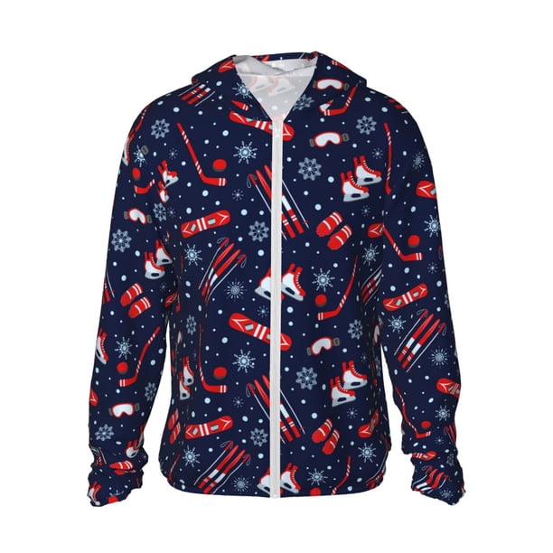 Fotbe Winter Sports Fun Pattern Chaqueta con Protección Solar UPF 50+ para Hombre y Mujer, Camisa con Capucha y Bolsillos-3X-Large