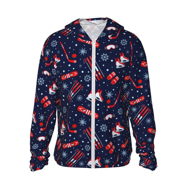 Fotbe Winter Sports Fun Pattern Chaqueta con Protección Solar UPF 50+ para Hombre y Mujer, Camisa con Capucha y Bolsillos-Small