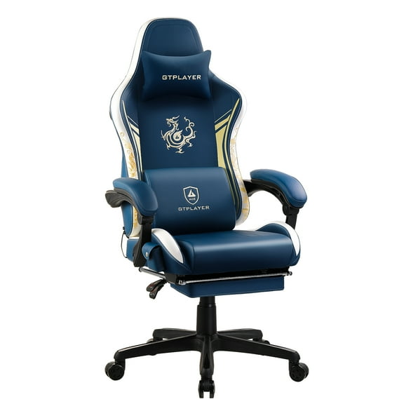 GTPLAYER Gaming Chair with Bluetooth Speakers and Footrest Office Desk Chair, Blue