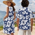thumbnail image 2 of Uorisanigo Blue Hibiscus Couple Matching Outfit Men's Button Down Shirt Size L Summer Workwear Hawaiian Tops and Womens Sleeveless Dress A-Line Elastic Waist Beach Vacation Sundress, 2 of 8