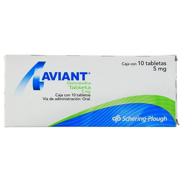 Aviant Desloratadina caja con 10 tabletas de 5mg cada una