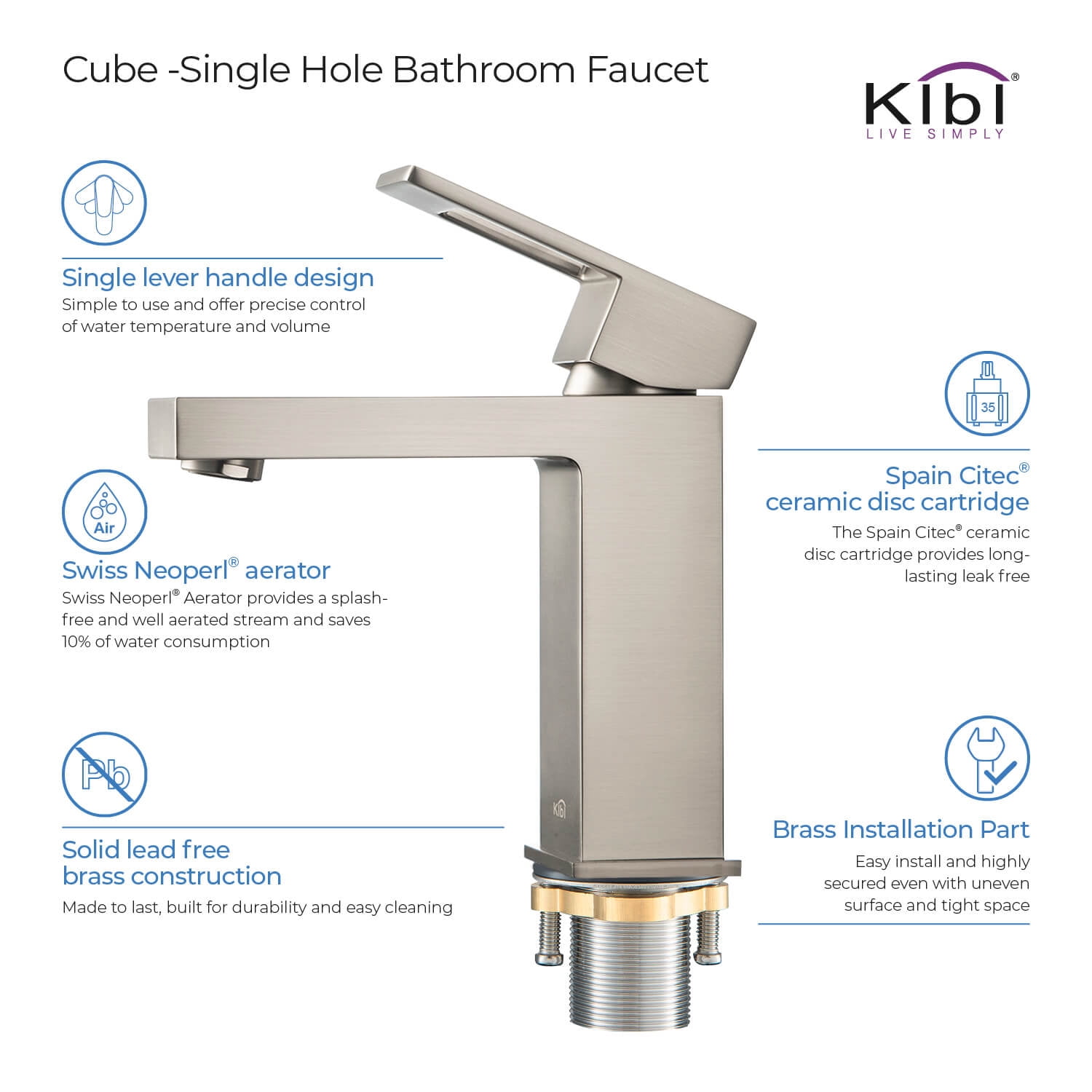 Kibi Cubic Single Handle Bathroom Vanity Sink Faucet