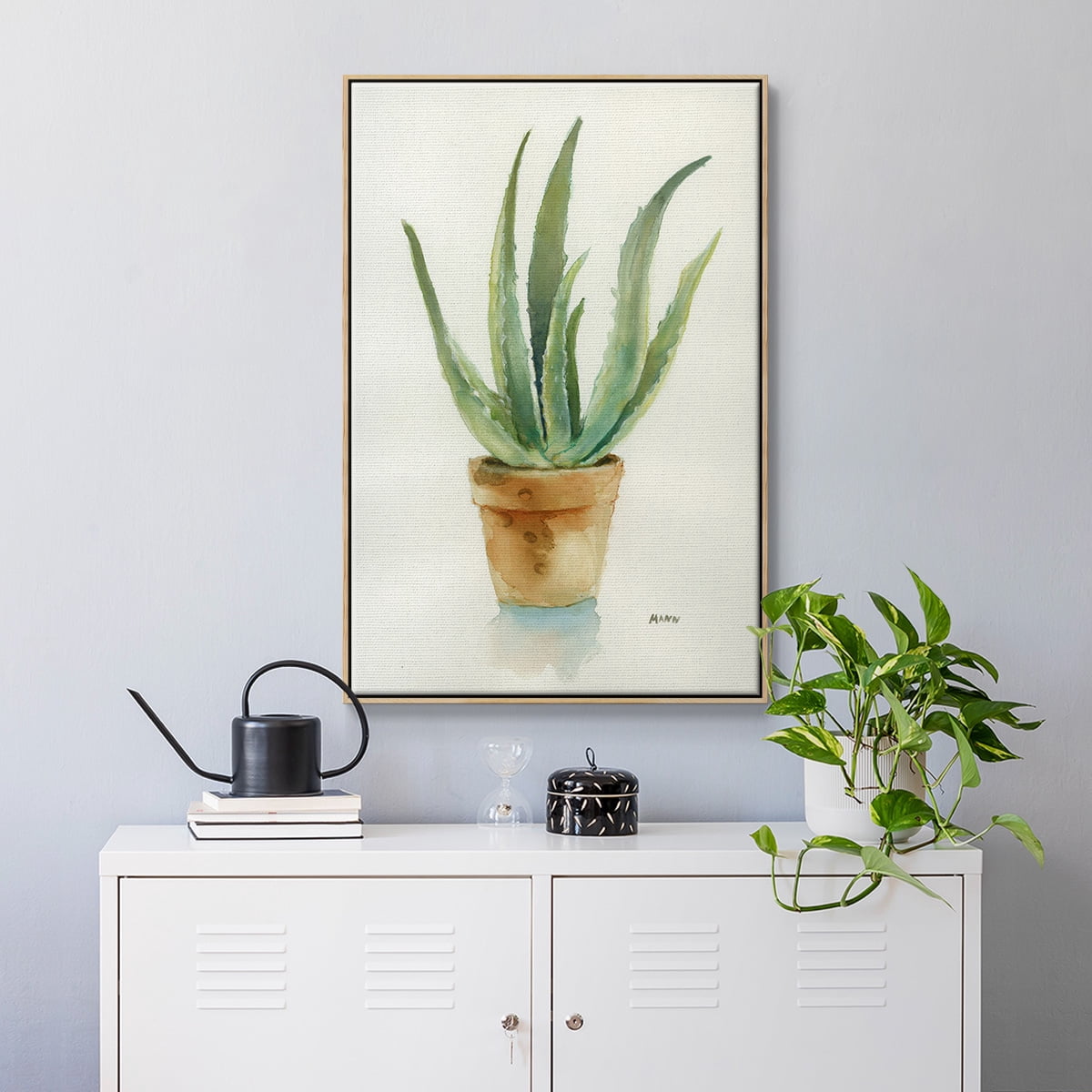 Succulent IV Framed Premium Gallery Wrapped Canvas - Ready to Hang - 17 x 25 - Natural Wood Floating Frame