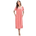 thumbnail image 3 of PinkBeautiM 3 Pack Long Nightgowns for Women Short Sleeve Sleepwear V Neck Sleep Shirt Loungewear with Pockets, 3 of 7