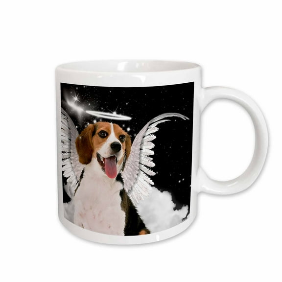 3drose, Beagle Angel Dog with Clouds, a Cute Halo and Angel Wings, 11oz Mug