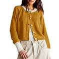 thumbnail image 4 of Women's Cropped Cardigan Sweaters with Button Down Open Front Long Sleeve Fall Trendy Color Block Knit Coats, 4 of 6