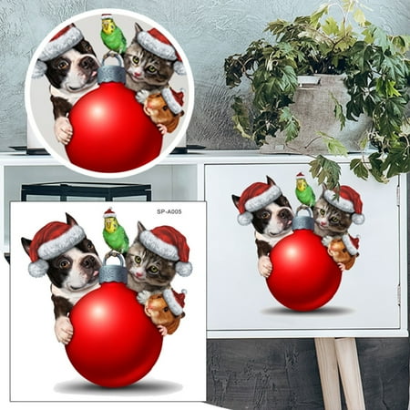 

TALKVE Christmas Cartoon Wall Stickers Cute Animal Stickers Christmas Hats Colored Balls Creative Refrigerator