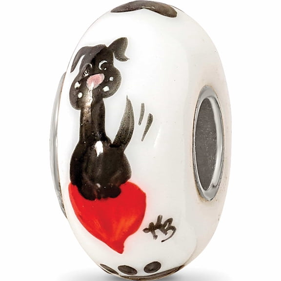 Sterling Silver Ster.Silver Reflections Hand Painted Muttley Dog Fenton Glass Bead Made In United States qrs3624