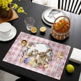 thumbnail image 3 of Easter Bunny Placemats Set of 6, Spring Easter Eggs Chick Floral Pink Check Placemats for Dining Table, Place Mats for Kitchen Tabletop, Waterproof Wipeable Dining Table Mats Set, 3 of 9