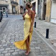 thumbnail image 1 of Vestido largo de satén amarillo sin espalda para mujer, con hombros descubiertos elegante traje Sexy, sin tirantes, para fiesta y Club, verano 2024, 1 of 5