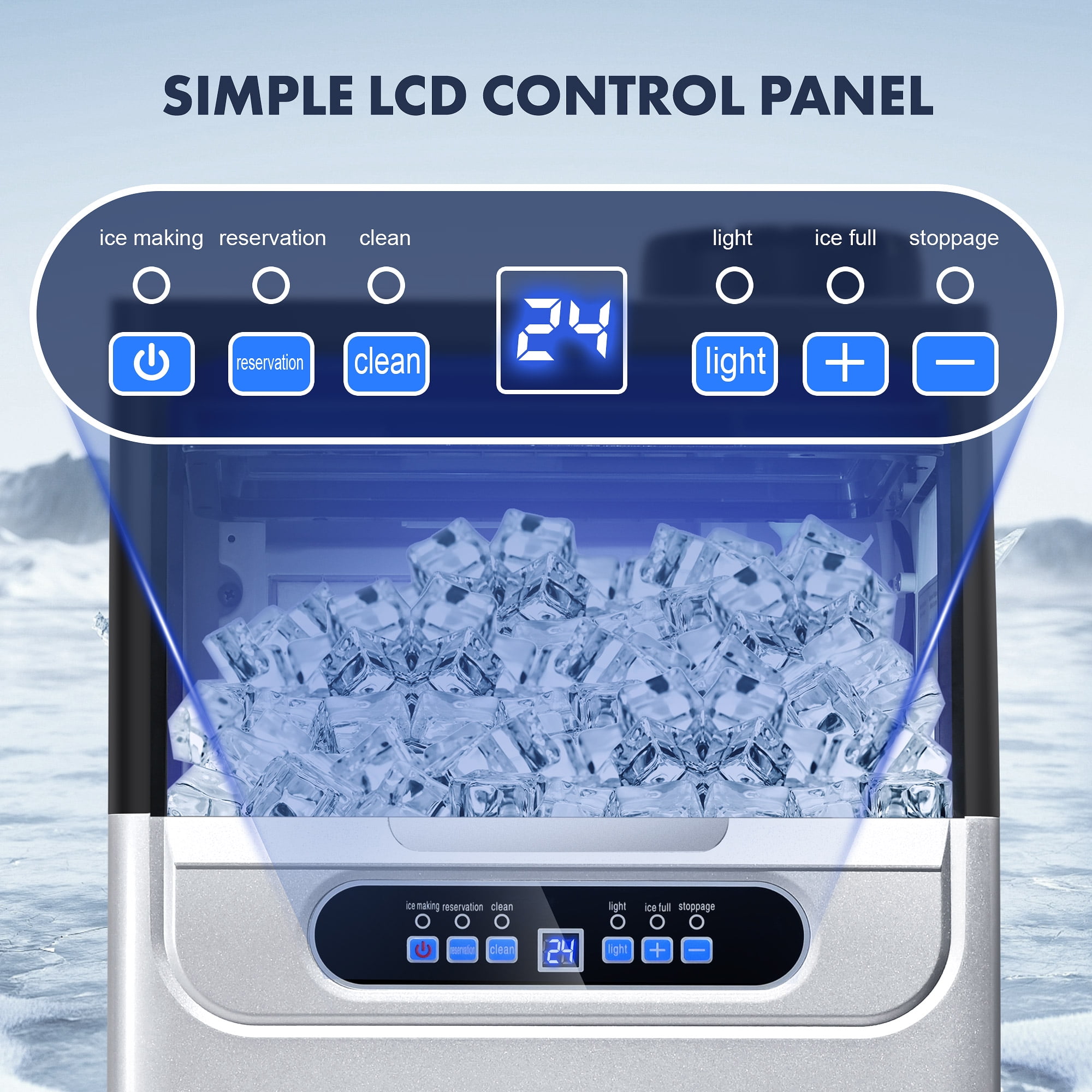 Commercial Ice Maker Machine 100LBS/24H Stainless Steel, Adjustable Thickness, Quiet Auto Clean, for Bar Hotel Catering‌
