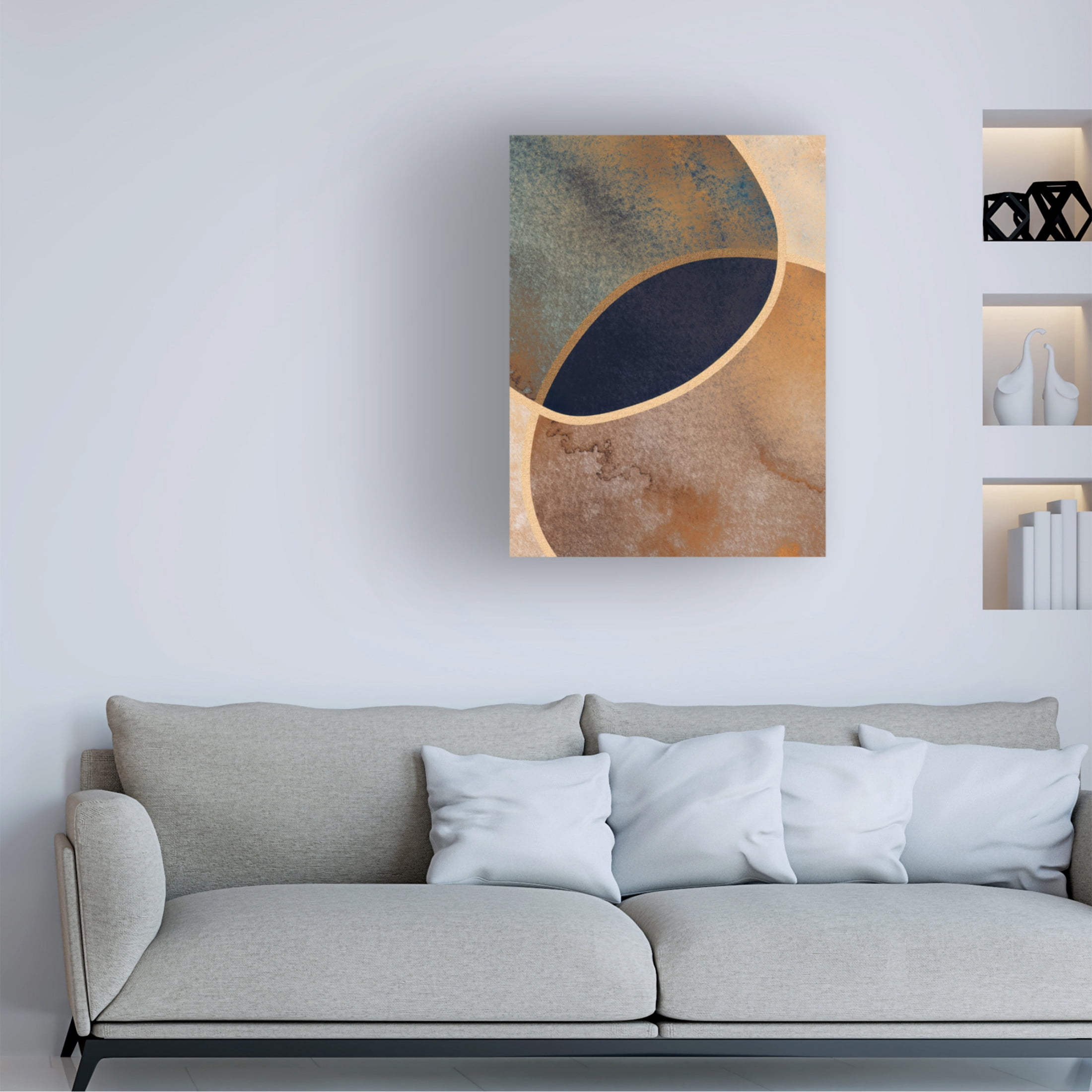 Canvas Wall Art - Bilge Paksoylu 'Abstract Circles With Gold 1' Wall Art for Living Room, Bedroom, or Office Décor by Trademark Fine Art - 24 x 32 Inches