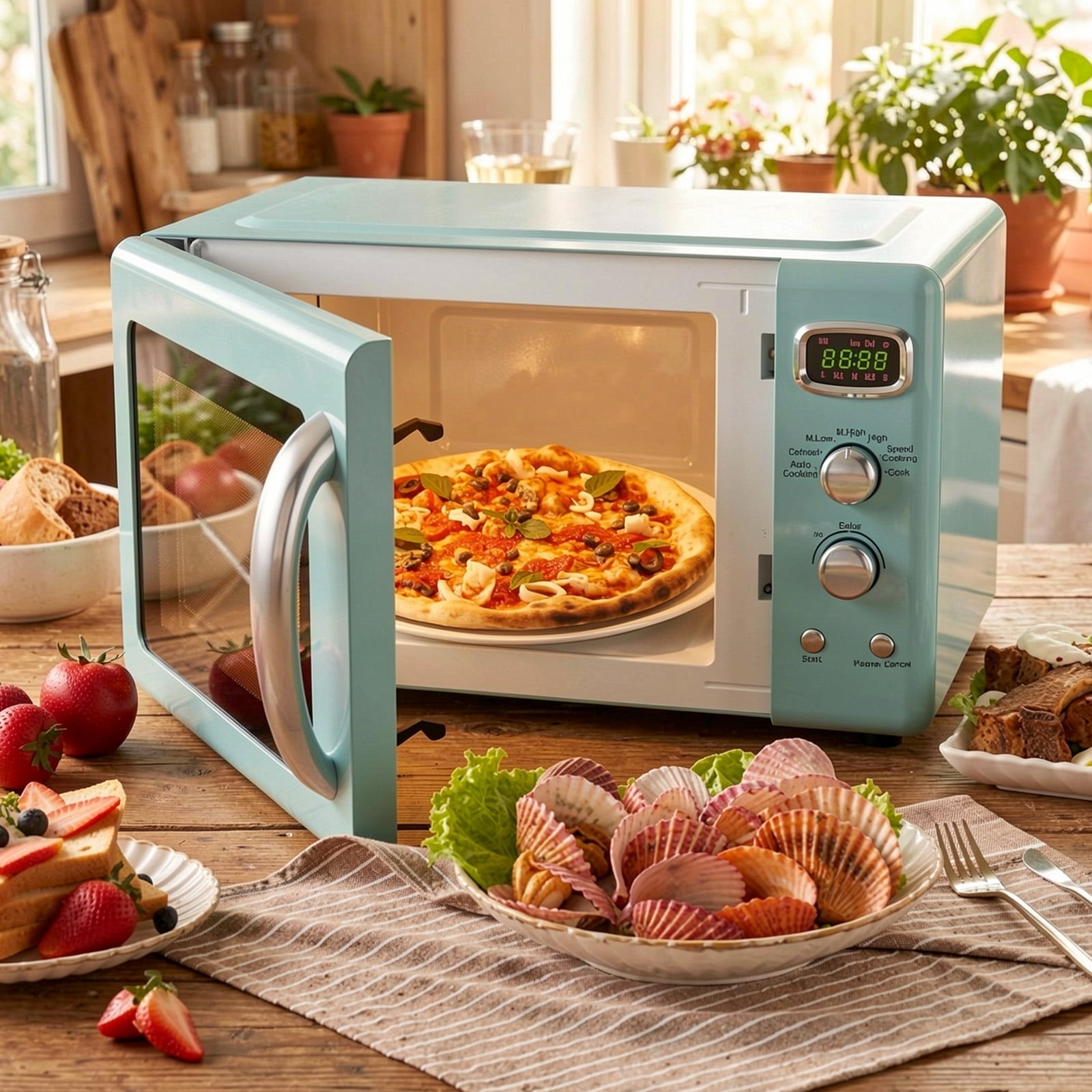 RUIE Retro Microwave Oven,900W 0.9 Cu.ft Countertop Microwave with Power Selector and Timer Knob,ETL Certified,Child Lock,Compact Microwave for Apartment Dorm Office Kitchen