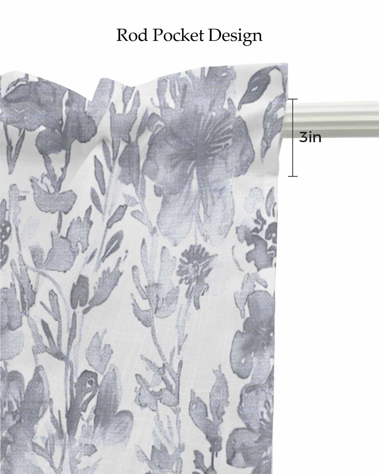 Grey Botanical Linen Curtain Valance for Bedroom/Bathroom/Kitchen/Living/Dining Room Window,Floral Flower Abstract Contemporary Plant Pocket Topper Drapes Decorative Cafe Drapery Panel 60"x18"