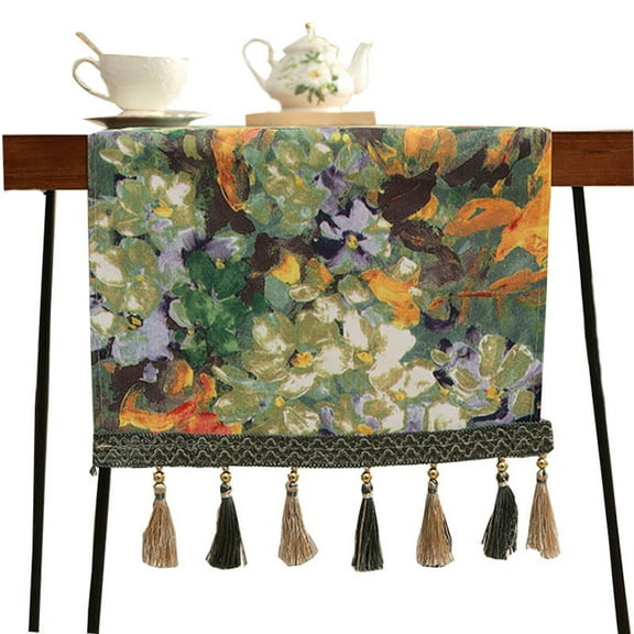 MKLZ Oil-painting Table Runner 13" x 72", Dust-proof Tablecloth Runner Farmhouse Kitchen Dining Table Decor