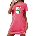 thumbnail image 4 of Sakmal Soft Women Moomoo Nightgowns Breathable Christmas Oversized Pink Sleepwear Short Sleeve Crew Neck Short Snowmen Print Nightgowns S-2XL, 4 of 5