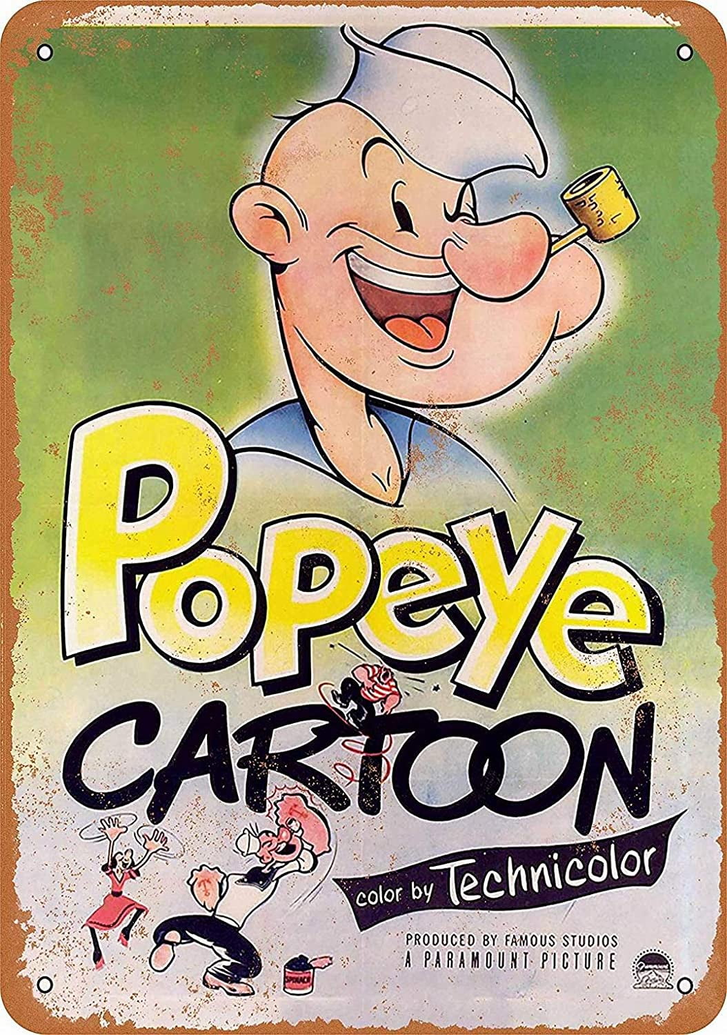12x16 Metal Sign Popeye Cartoon Vintage Retro Wall Decor Art