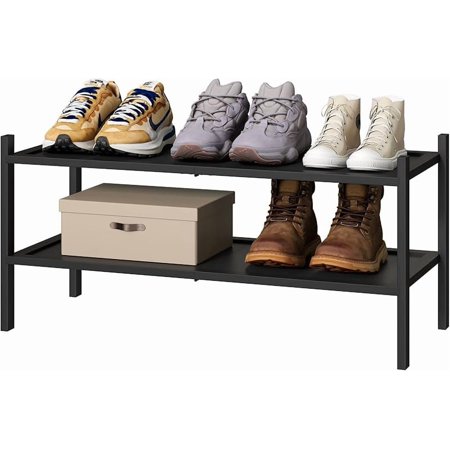 Long Shoe Rack, Bamboo Wood 3-Tier Shoe Rack for Entryway, Stackable | Foldable | Natural, Shoe Organizer for Hallway Closet, Free Standing Shoe Racks for Indoor Outdoor