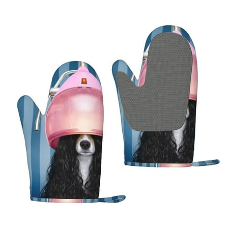 

Zeuib Dog in Hairdresser Print Oven Mitts Oven Gloves with Non-Slip Silicone Heat and Slip Resistant Cooking Mitt Set for Cooking and Baking (2 Count)