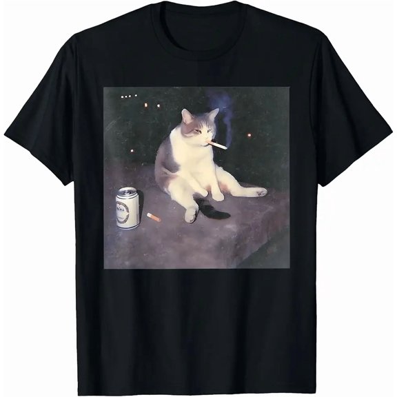 Funny Smoking Cat Meme Vintage Style Retro Humor Gift Unisex T-Shirt, up to Size 5XL