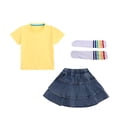 thumbnail image 2 of Cethrio Girls Cotton Outfit Sets, Short Sleeve 3 Piece Summer T-shirts Skirts and Socks Set Yellow Size 9-10 T, 2 of 7
