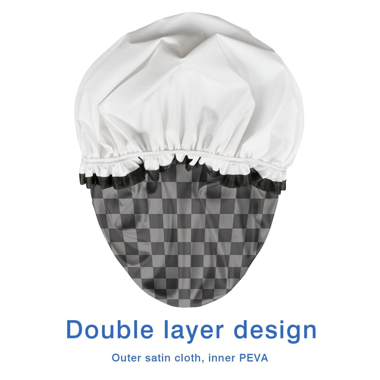 Shower Caps,Gray and Black Checkerboard Pattern Waterproof Shower Cap for Women 4 Pieces,Double Reusable Hair Cover for Shower PEVA Elastic Stretch Hem