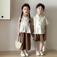 thumbnail image 2 of Conjunto de manga corta de verano para niños, camisa de algodón, traje para niñas, Top sin mangas y pantalones recortados, ropa para hermanos, 2 uds., 2 of 6