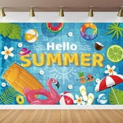 Hello Summer Backdrop Banner Colorful Summer Photography Background for Summer Seaside Beach Swimming Pool Fruits Flamingo Hawaiian Tropical Themed Party Decorations Supplies