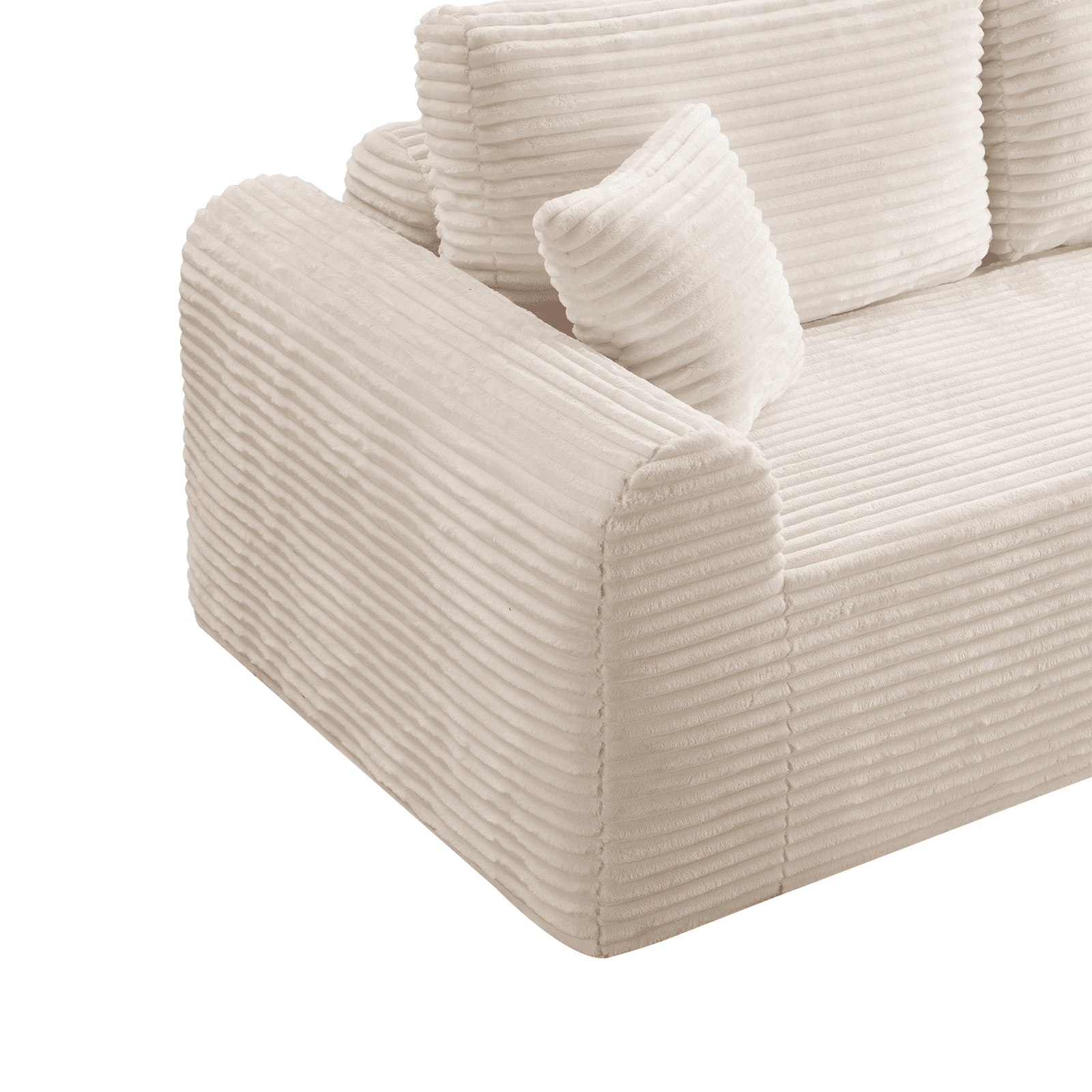 3 Seater Couch, Corduroy Boneless Couch for Living Room with Deep Seat, 86.6 Inch Cloud Sofa with 2 Pillows, Upholstered Floor Sofa in A Box Vacuum Compressed No Assembly, White