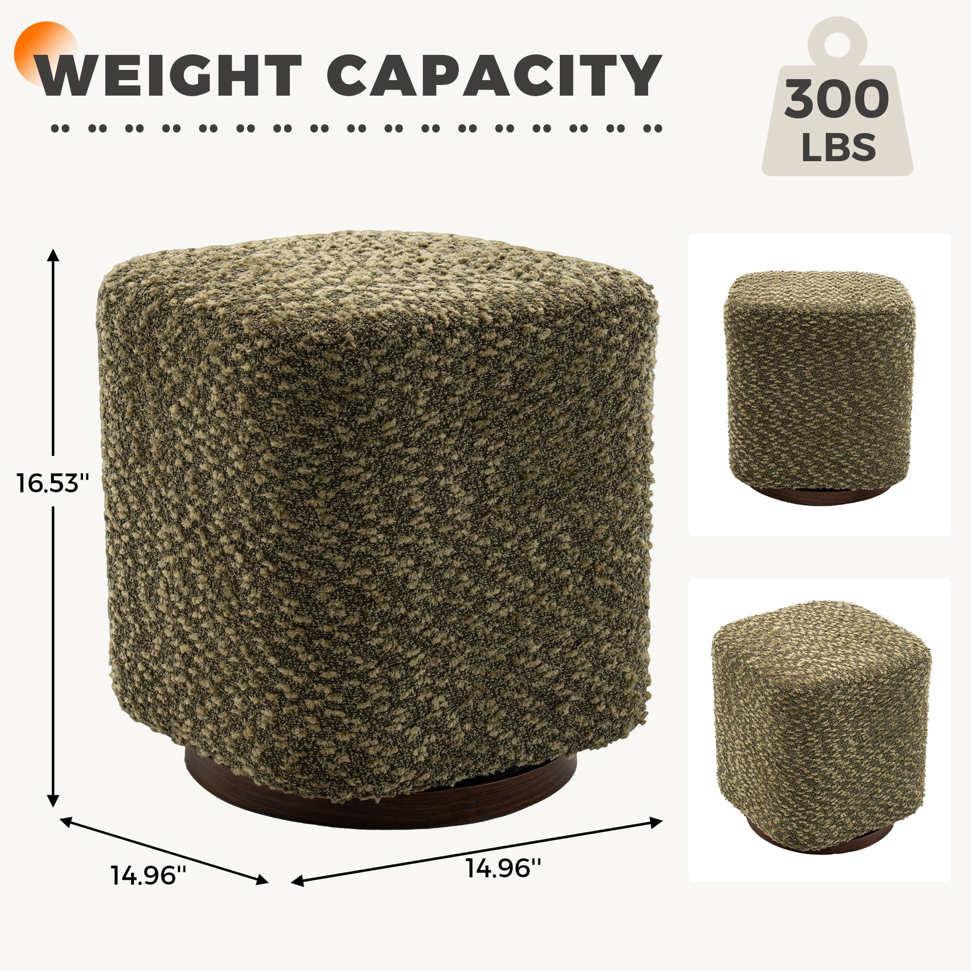 360°Swivel Vanity Stool for Women, Upholstered Makeup Chair, Modern Accent Ottoman for Bedroom, Living Room
