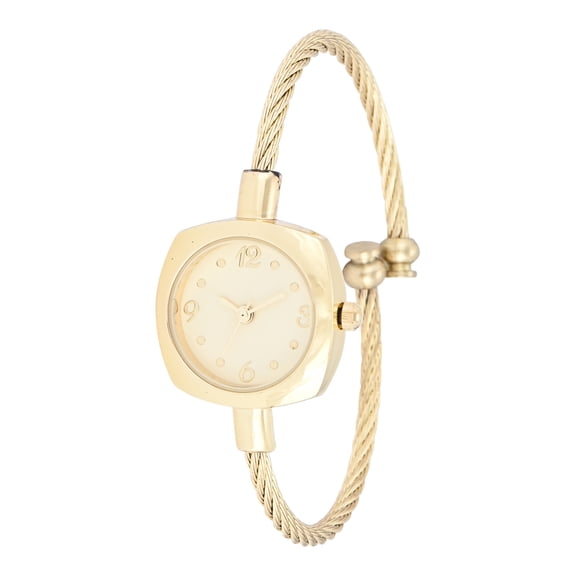 No Boundaries Adult Female Goldtone Petite Cushion Case Watch with Cable Bracelet Cuff.