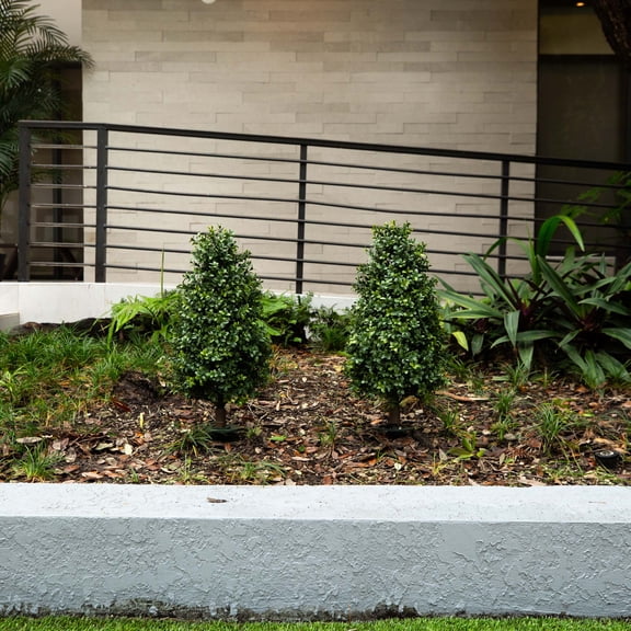 Nearly Natural Boxwood Artificial Plants with Stakes - 2.5' - Green - Set of 2