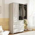 thumbnail image 4 of Richya Freestanding Wardrobe, 71" High Closet with 2 Doors and 3 Drawers, Farmhouse Bedroom Armoire Cabinet with Hanging Rod,Gray Oak, 4 of 6