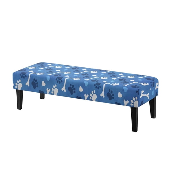 FKELYI Blue Dog Paw Love Print Dining Bench Cover Anti-Dust Bench Seat Cushion Covers Stretchable Furniture Protector Slipcover for Bedroom Living Room