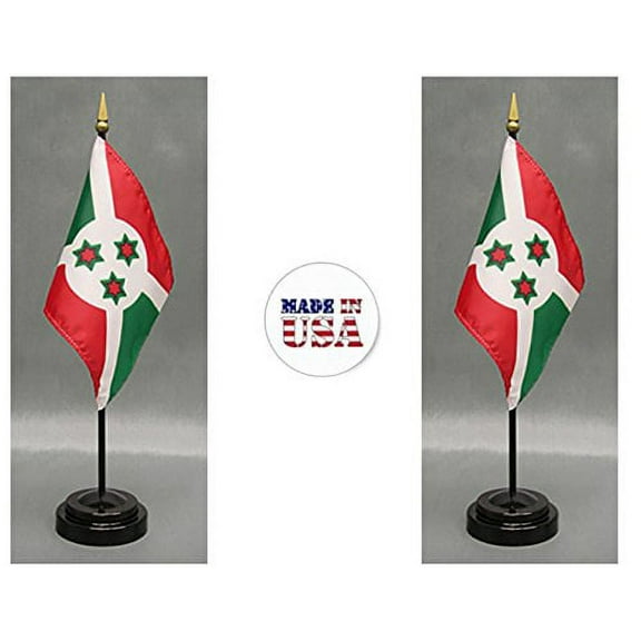 Made in The USA. 2 Burundi Rayon 4"x6" Miniature Office Desk & Little Hand Waving Table Flags Includes 2 Flag Stands & 2 Small Mini Burundian Stick Flags