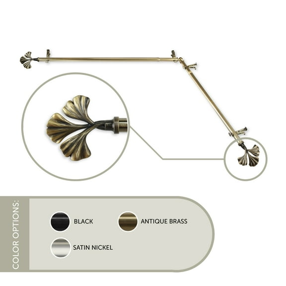 13/16 inch Maidenhair Corner Window Curtain Rod 66-120" - Antique Brass