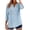 Blue, variant on Staron Spring Summer Women's Shirts Casual Loose V-Neck Short Sleeve Button Down Blouse with Pockets Cotton Linen Blend Tunic Top, Blue S