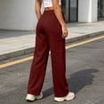 thumbnail image 5 of LEAVINGSUO Wide Leg Sweatpants for Women Drawstring Elastic Waist Side Flap Pocket Work Pants Straight cut Casual Trousers Wine XL, 5 of 9