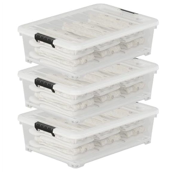 52 Quart Large Plastic Underbed Latching Storage Box, Clear Wheeled Under Bed Storage Bins, 3 Packs