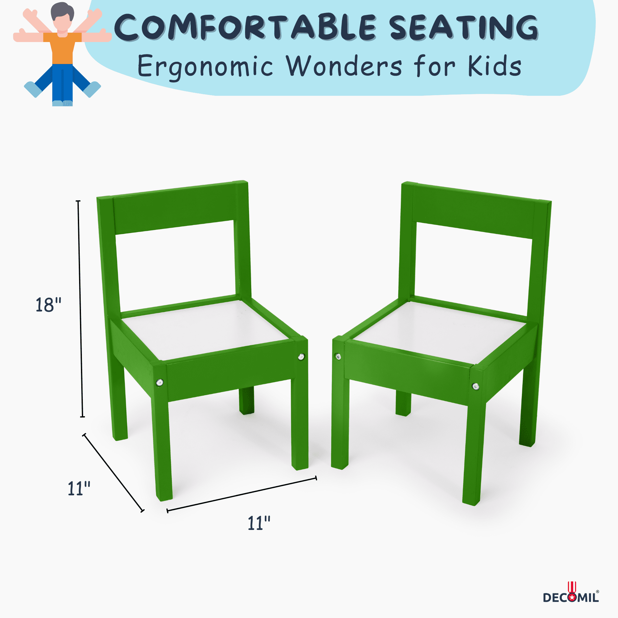 DECOMIL Kids 3-Piece Wooden Activity Table and Chair Set, Green