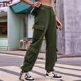 thumbnail image 3 of Womens Cargo Pants High Waisted Wide Leg Casual Pants Baggy Y2k Trousers with 8 Pockets  Green L, 3 of 5
