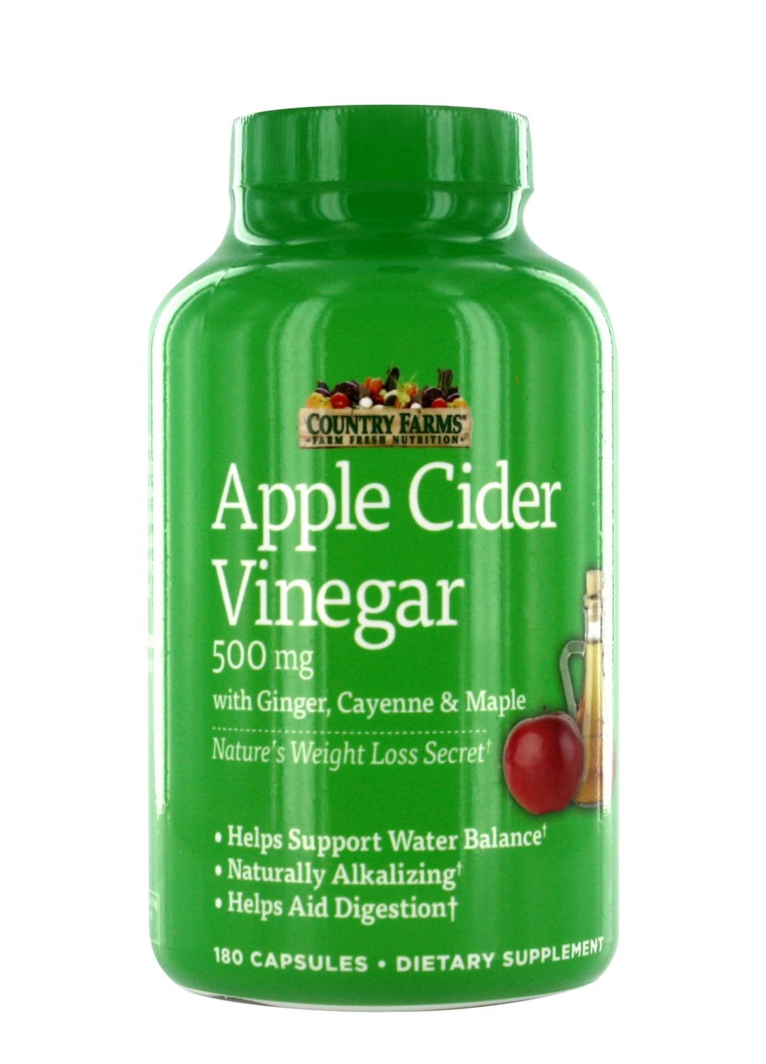 Country Farms 500mg Apple Cider Vinegar Capsules, 180 ct