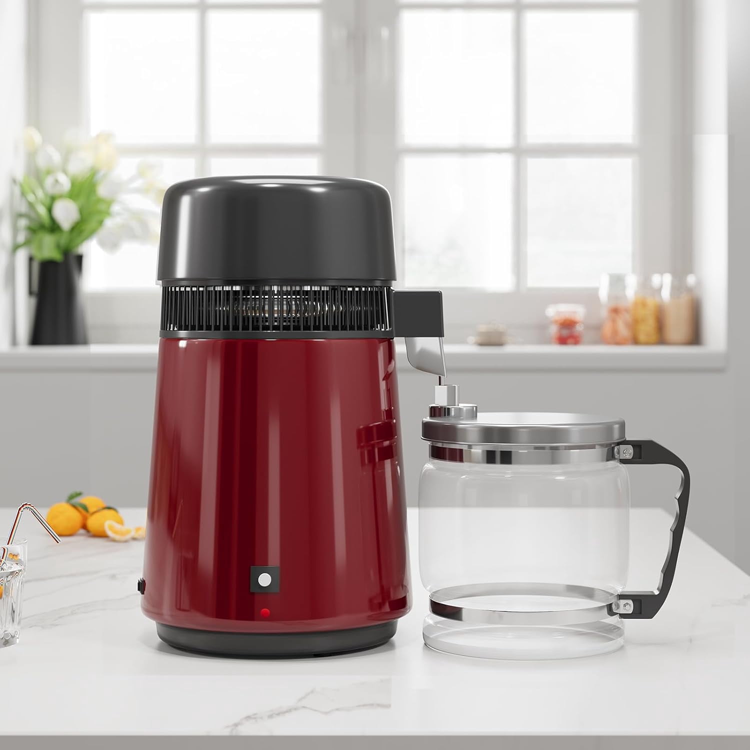 OUTGOODS Stainless Steel Water Distiller 4L 750W with Glass Jug, Gold/Red/Silver
